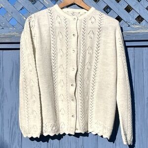 VTG Sz L Willie's Pet David Brett Ivory Cardigan Knit Sweater 100% Orlon Acrylic